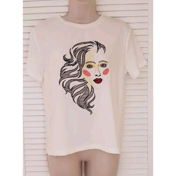 NEW ONTWELFTH EMBROIDERED PEARL BEADED WOMEN'S FACE TOP SZ MEDIUM - Picture 2 of 7